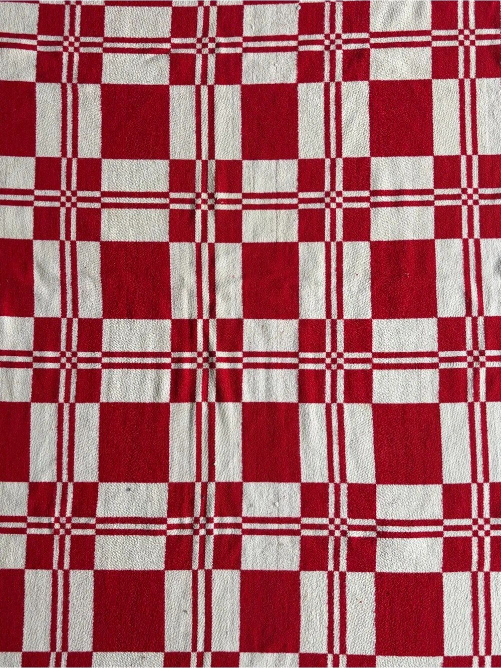 Vintage Swedish Monk’s Belt Red White Woven Throw Blanket Colonial Revival Grid